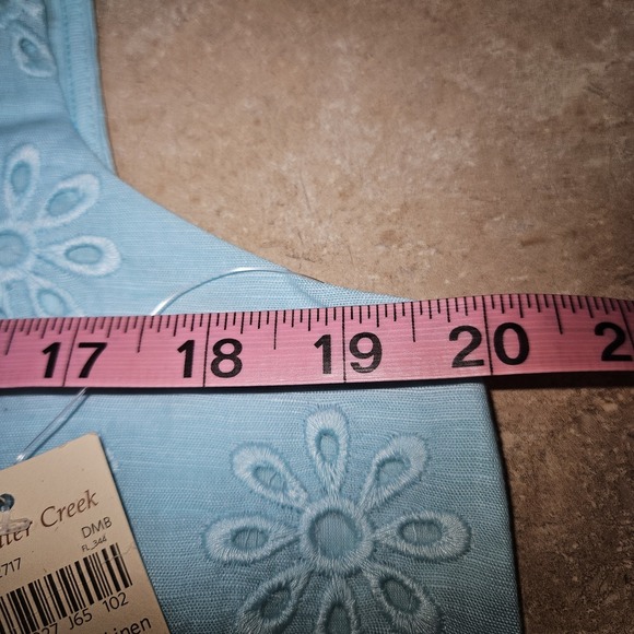 Coldwater Creek Tank Top Womens Medium Blue Eyelet Pinwheel Linen Sleeveless New - Picture 9 of 13